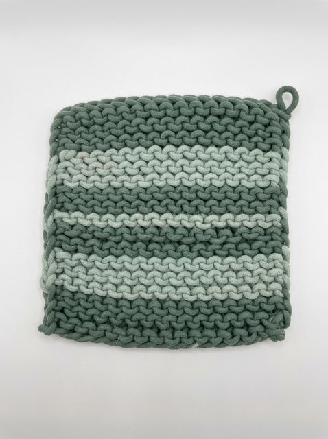 Handwoven Cotton Stripe Potholder & Trivet - Sage & Mint