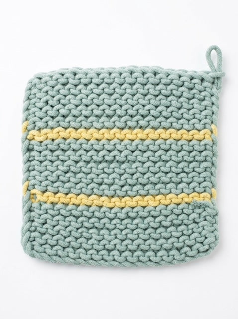 Handwoven Cotton Stripe Potholder & Trivet – Powder Blue and Yellow