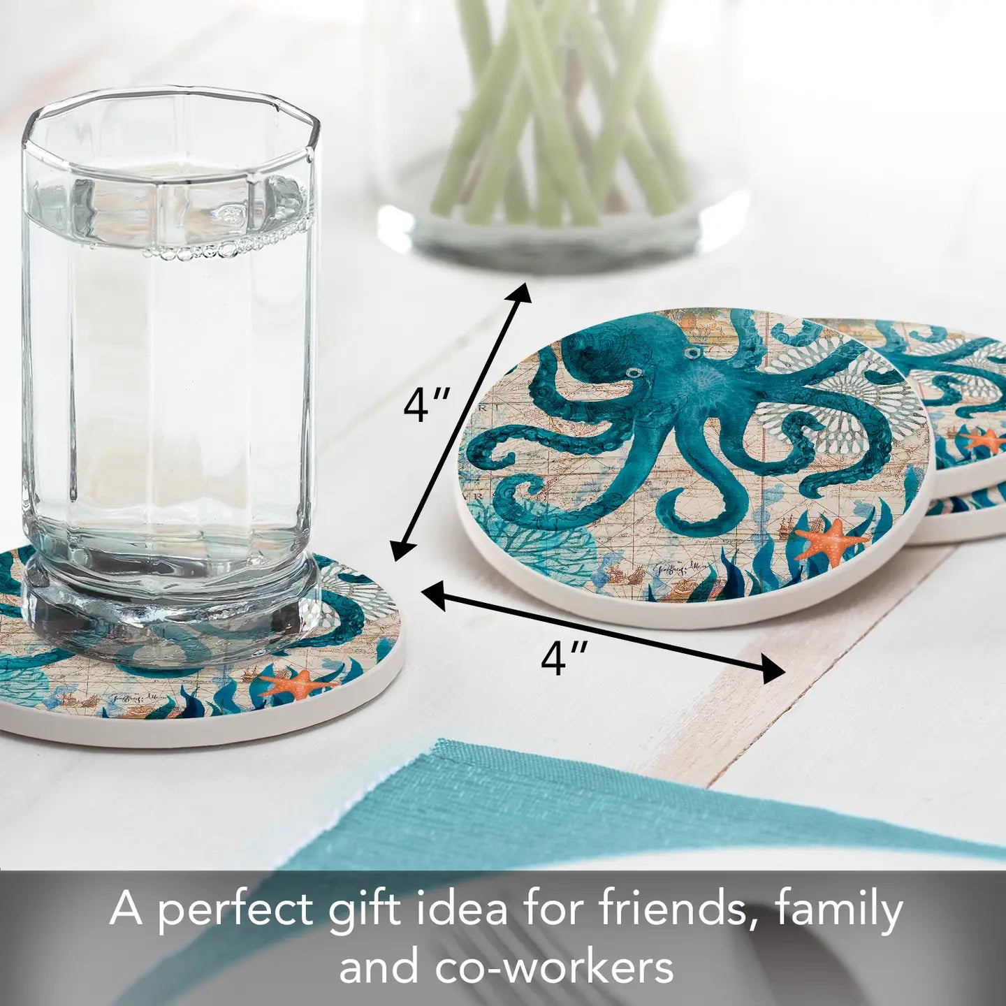 Monterey Bay Octopus Round Absorbent Stone Coaster