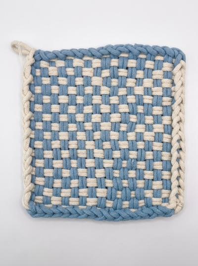 Coastal Thatch Handwoven Potholder - Powder Blue & Winter White